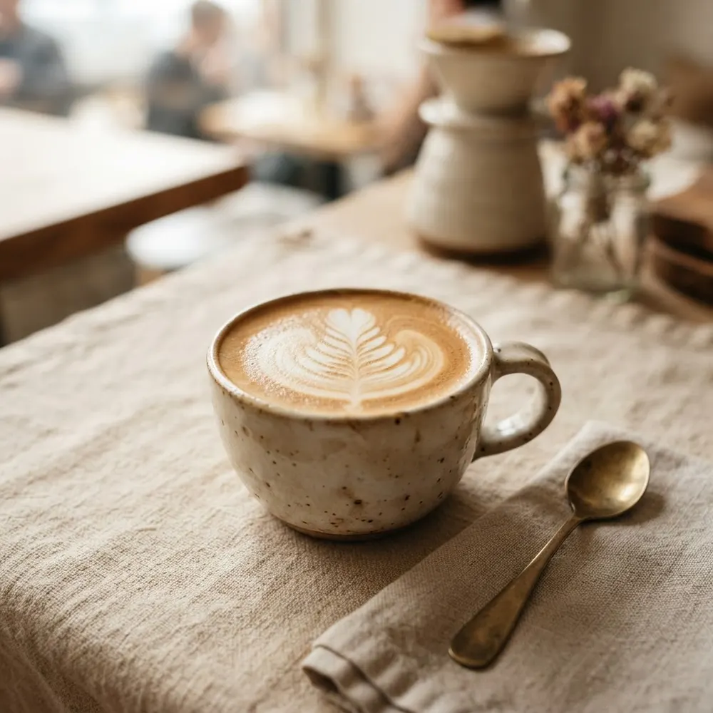 Taza de café de especialidad con arte latte